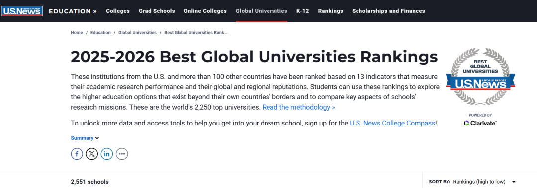 2026年U.S. News世界大学排名公布！香港澳门院校表现亮眼